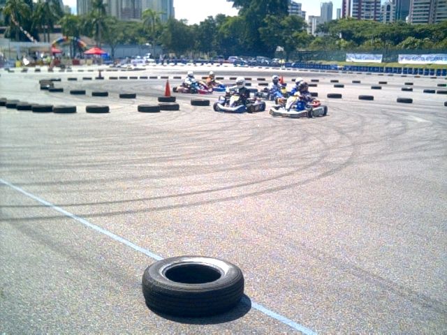 The karts start racing over 20 laps, through sharp corners with little space for overtaking