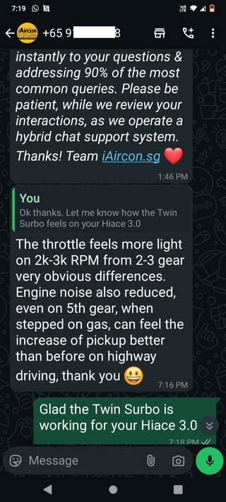 Twin Surbo testimonial for Toyota Hiace 3.0